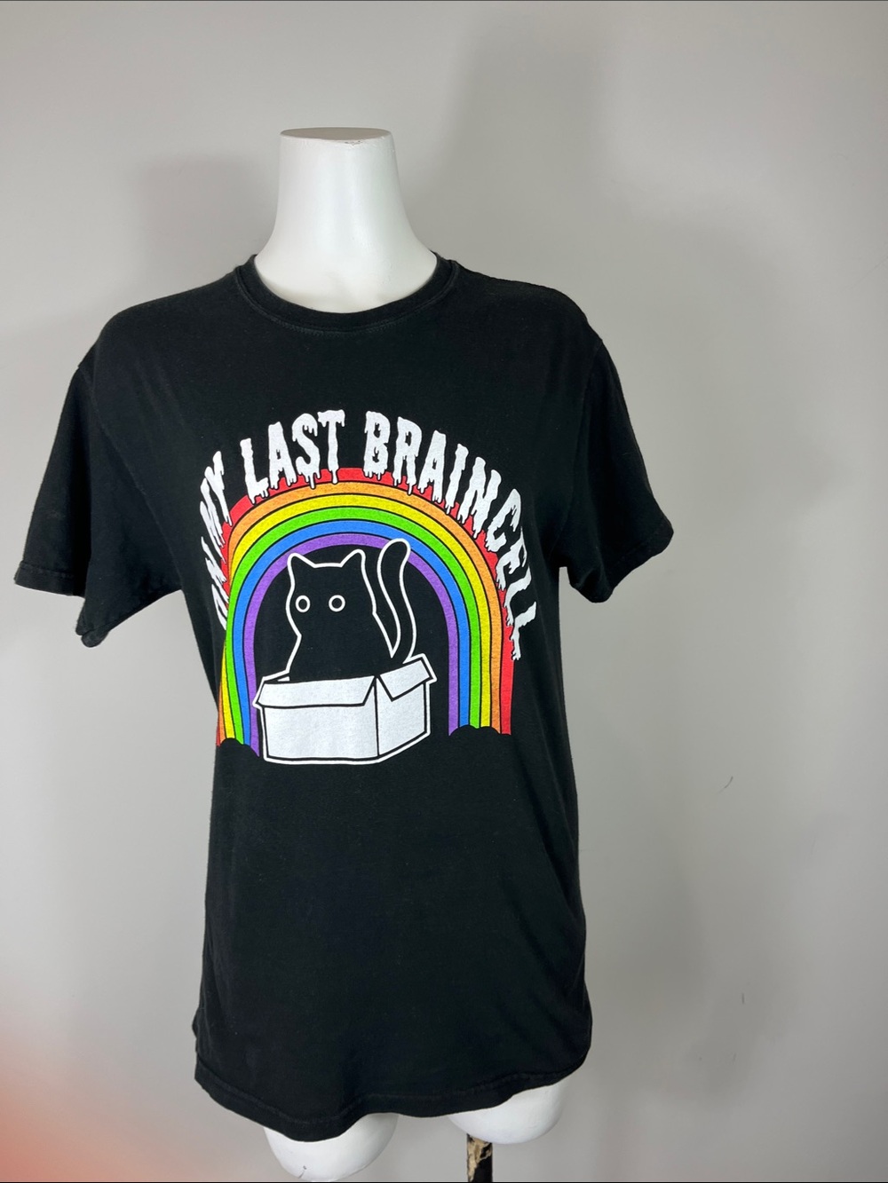 Graphic Cat Rainbow Short Sleeve Tee - Black